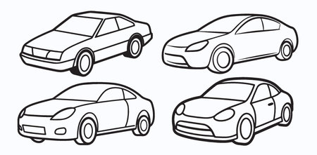 Set of car icons. Vector illustration in black and white colors.のイラスト素材