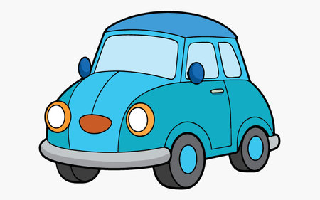 Cute cartoon car isolated on white background. Hand drawn vector illustration.のイラスト素材