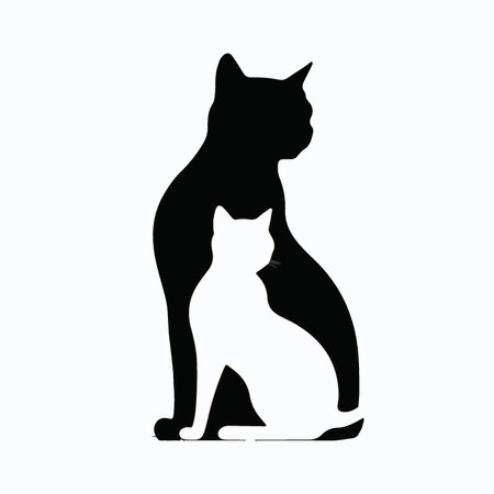 Black silhouette of a cat sitting on a white background. Vector illustrationのイラスト素材