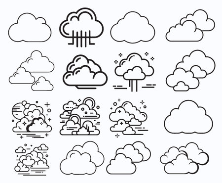 Clouds line icon set, vector illustration. Flat design style.のイラスト素材