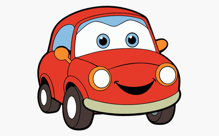 Illustration of a red car with a smiley face on a white backgroundのイラスト素材