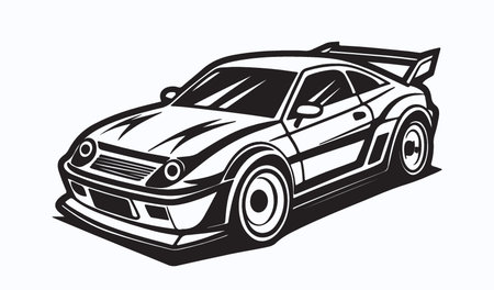 Vector illustration of a sports car in monochrome style isolated on white backgroundのイラスト素材