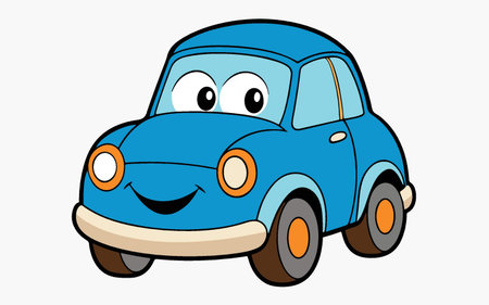Illustration of a cartoon blue car with a smiley face.のイラスト素材