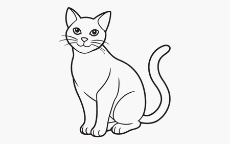 Cute cat vector illustration. Outline drawing of a cat.のイラスト素材