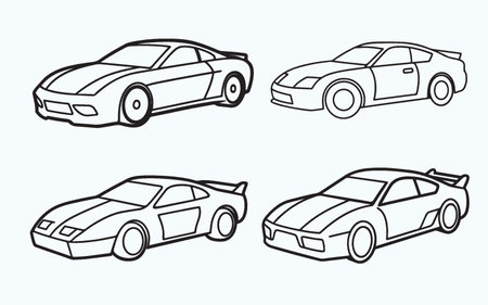 Set of vector cars in outline style. Monochrome illustration.のイラスト素材