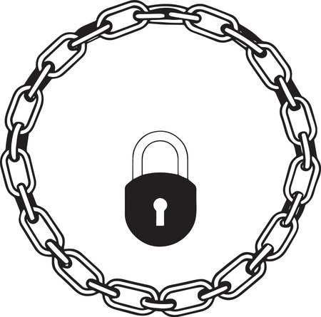 lock sign with chain and padlock on white background, vector illustrationのイラスト素材