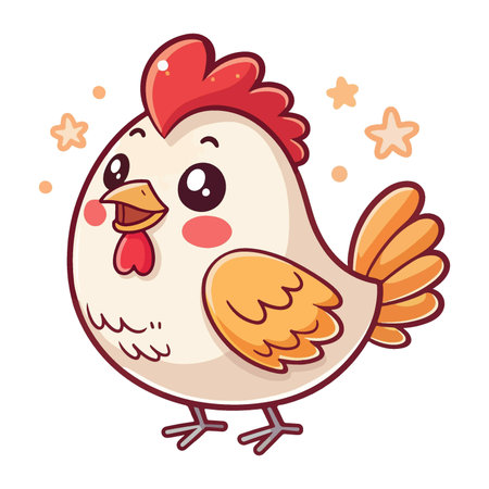 Cute cartoon chicken character isolated on white background. Vector illustration.のイラスト素材