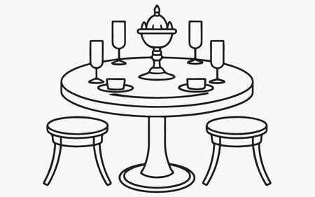 Table and chairs with candlesticks. Vector illustration in flat styleのイラスト素材