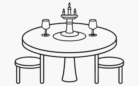 Table with chairs and candlesticks. Vector illustration in outline styleのイラスト素材