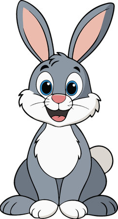 Cute rabbit cartoon with happy face. Vector clip art illustration.のイラスト素材