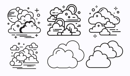 Set of cloud line icons. Cloudy weather. Vector illustration.のイラスト素材