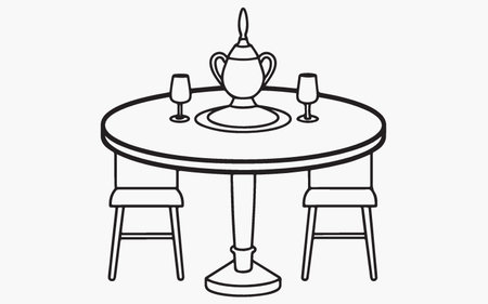 Table and chairs in a restaurant. Vector illustration in outline style.のイラスト素材