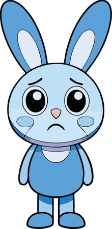 Cartoon illustration of a blue rabbit with sad expression on its faceのイラスト素材