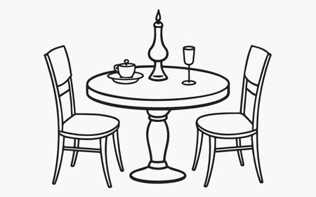 Table and chairs in line style. Vector illustration. Black and white.のイラスト素材