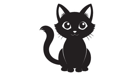 Black cat with big eyes sitting on white background. Vector illustration.のイラスト素材
