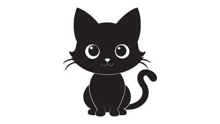 Cute black cat icon isolated on white background. Vector illustration.のイラスト素材
