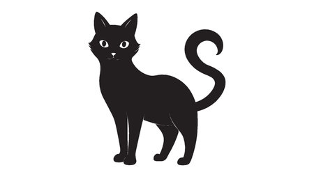 Black cat silhouette on a white background. Vector illustration in a flat style.のイラスト素材