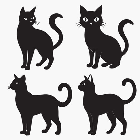 Set of black cat silhouettes isolated on white background. Vector illustration.のイラスト素材