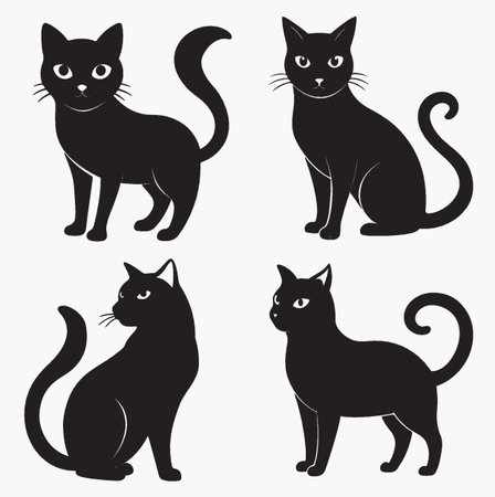 Set of black cats silhouettes on white background. Vector illustration.のイラスト素材