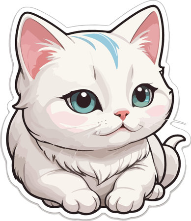 Cute white cat with blue eyes. Vector illustration in cartoon styleのイラスト素材