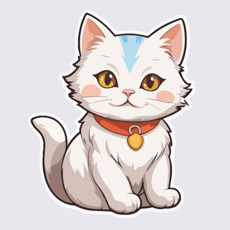 Illustration of a Cute Kitten with a Red Necklaceのイラスト素材