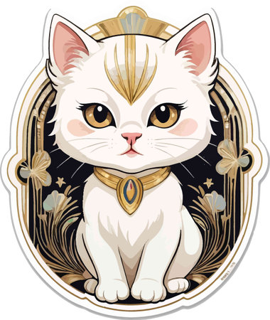 Cute white cat with golden crown on his head. Vector illustrationのイラスト素材