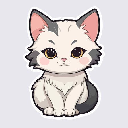 Cute cartoon cat sitting on gray background. Vector illustration. Isolated.のイラスト素材