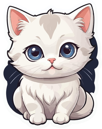 Cute white kitten with blue eyes on a white background. Vector illustrationのイラスト素材