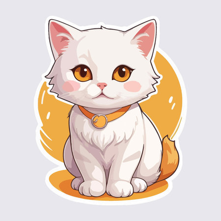 Illustration of a Cute White Cat Sitting on Colorful Backgroundのイラスト素材