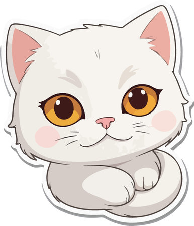 Cute white cat with yellow eyes. Vector illustration in cartoon styleのイラスト素材
