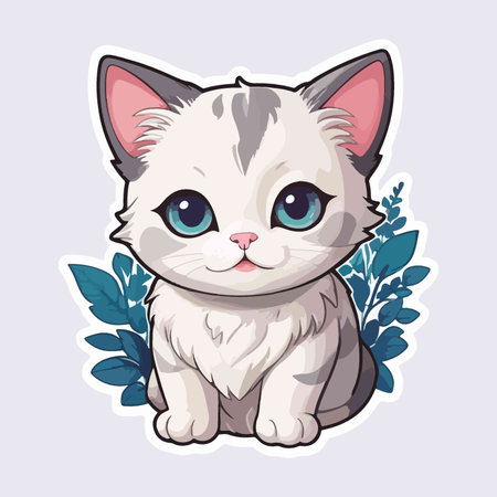 Cute cat with blue eyes and white fur. Vector illustration.のイラスト素材
