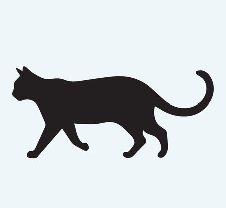 Black cat silhouette isolated on blue background, vector illustration, eps10のイラスト素材