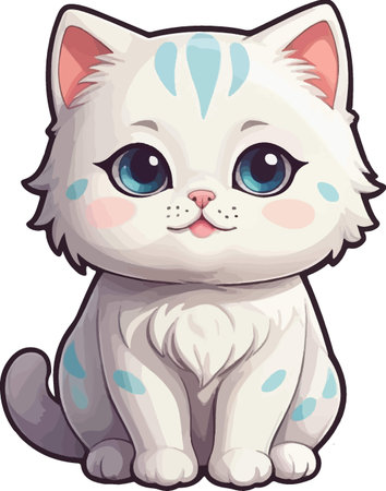 Cute white cat with blue eyes. Vector illustration isolated on white background.のイラスト素材