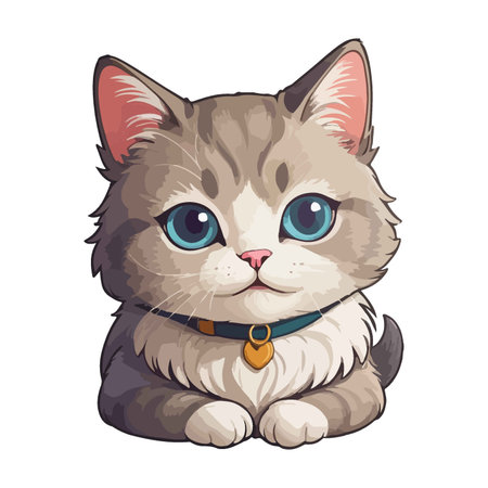 Cute cat with blue eyes isolated on white background. Vector illustration.のイラスト素材