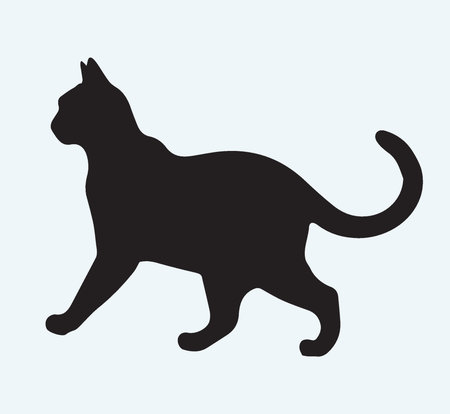 Black silhouette of a cat on a blue background. Vector illustration.のイラスト素材