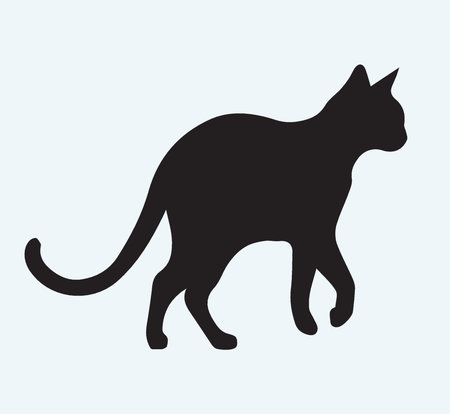 Black silhouette of a cat on a blue background. Vector illustration.のイラスト素材