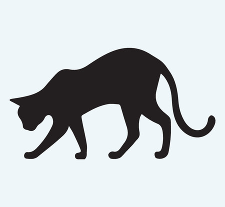 Silhouette of a cat on a blue background. Vector illustrationのイラスト素材