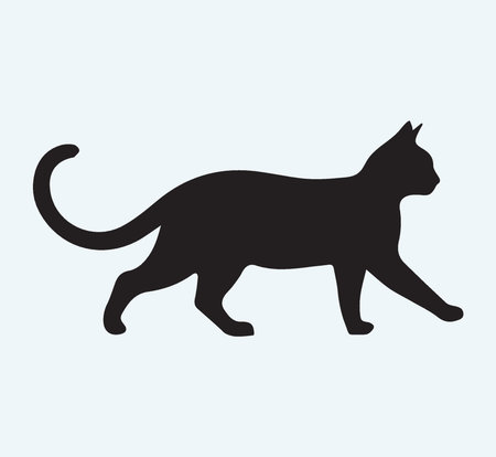 Black silhouette of a cat on a blue background. Vector illustration.のイラスト素材