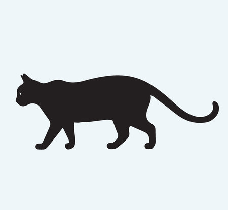 Black silhouette of a cat isolated on blue background. Vector illustration.のイラスト素材