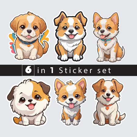 Illustration of Cute Cartoon Shih Tzu Dog Characters Setのイラスト素材