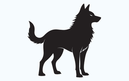 Silhouette of a German Shepherd dog on a light blue background
