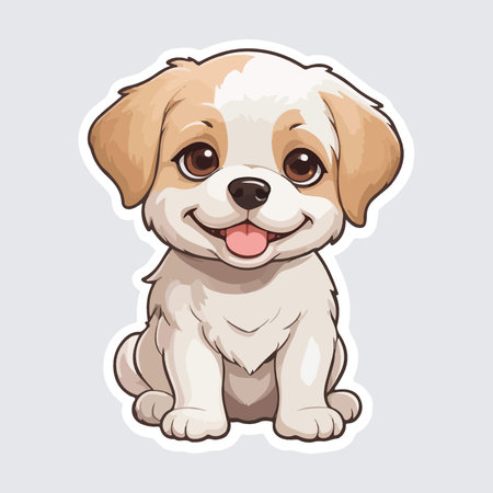 Cute Shih Tzu puppy cartoon sticker. Vector illustration.のイラスト素材