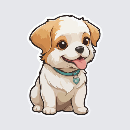 Illustration of a Cute Puppy with a Green Necklaceのイラスト素材