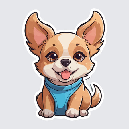 Cute cartoon chihuahua puppy in blue shirt. Vector illustration.のイラスト素材