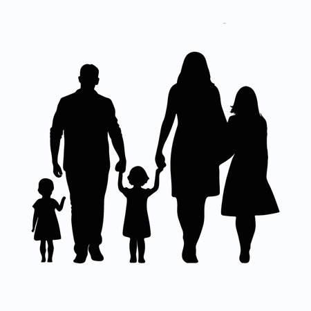 Silhouette of a family with children on a white background.のイラスト素材