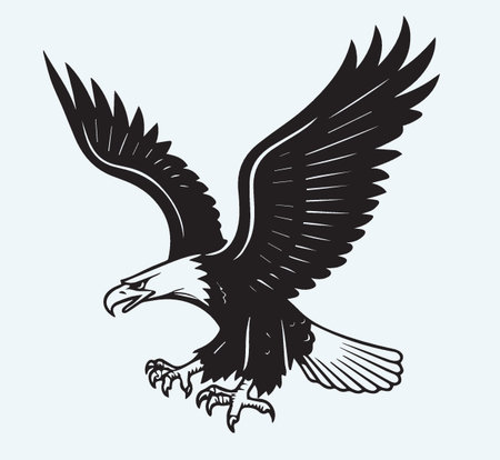 Eagle head in flight isolated on blue background. Vector illustration.のイラスト素材