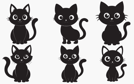 Set of cute black cats isolated on white background. Vector illustration.のイラスト素材