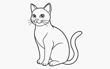 Cute cartoon cat vector illustration. Black and white line art.のイラスト素材