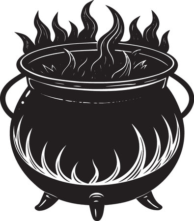 Illustration of a cauldron with fire on a white background.のイラスト素材