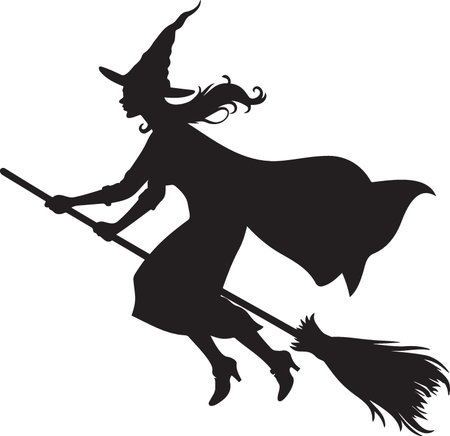 Witch on a broomstick. Halloween.Vector illustration ready for vinyl cutting.のイラスト素材